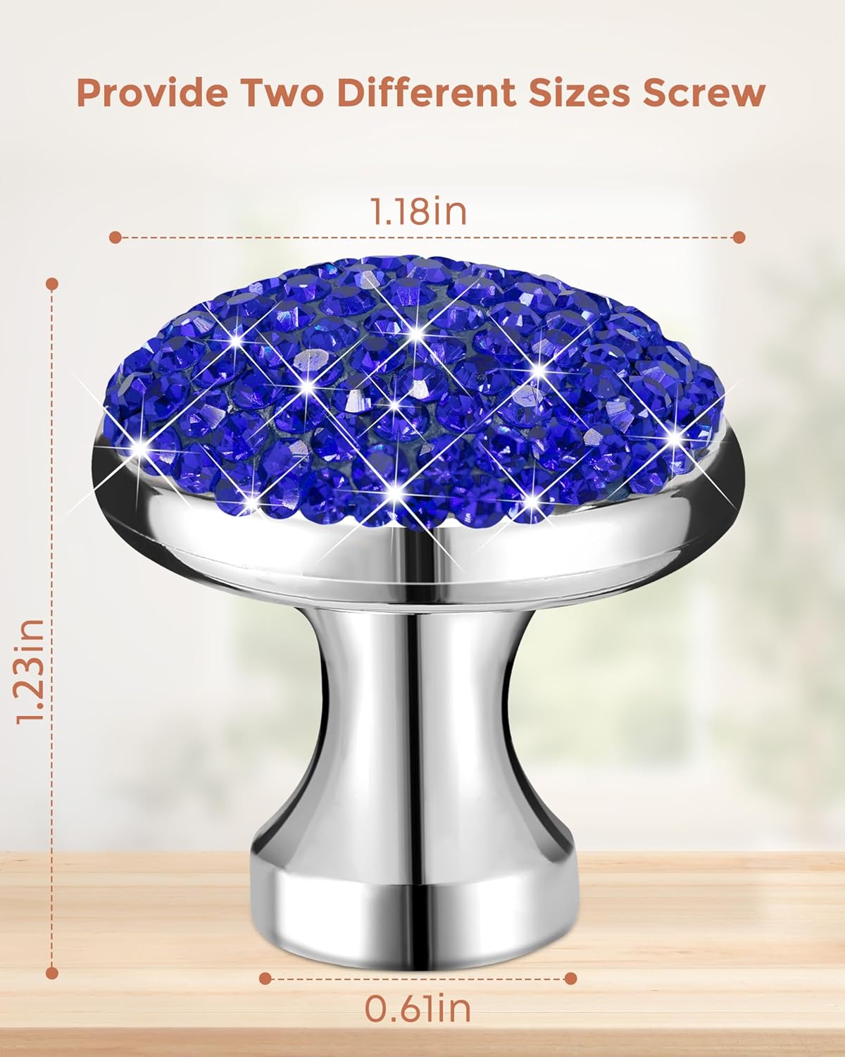 10 Pack Bling Cabinet Knobs, 1-1/5 inch (30mm) Round Crystal Diamond Decoration ABS Material Kitchen Hardware, Cupboard Drawer Pulls, Dresser Handle with Screw (Blue)