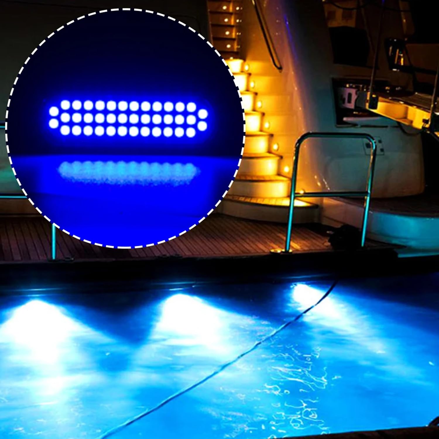 Greluma 2 Piezas Luces para barcos, luz subacuática impermeable de aleación de zinc de 40 LED, luces de popa/navegación/desagüe, luz de cortesía, luces de cubierta (azul)
