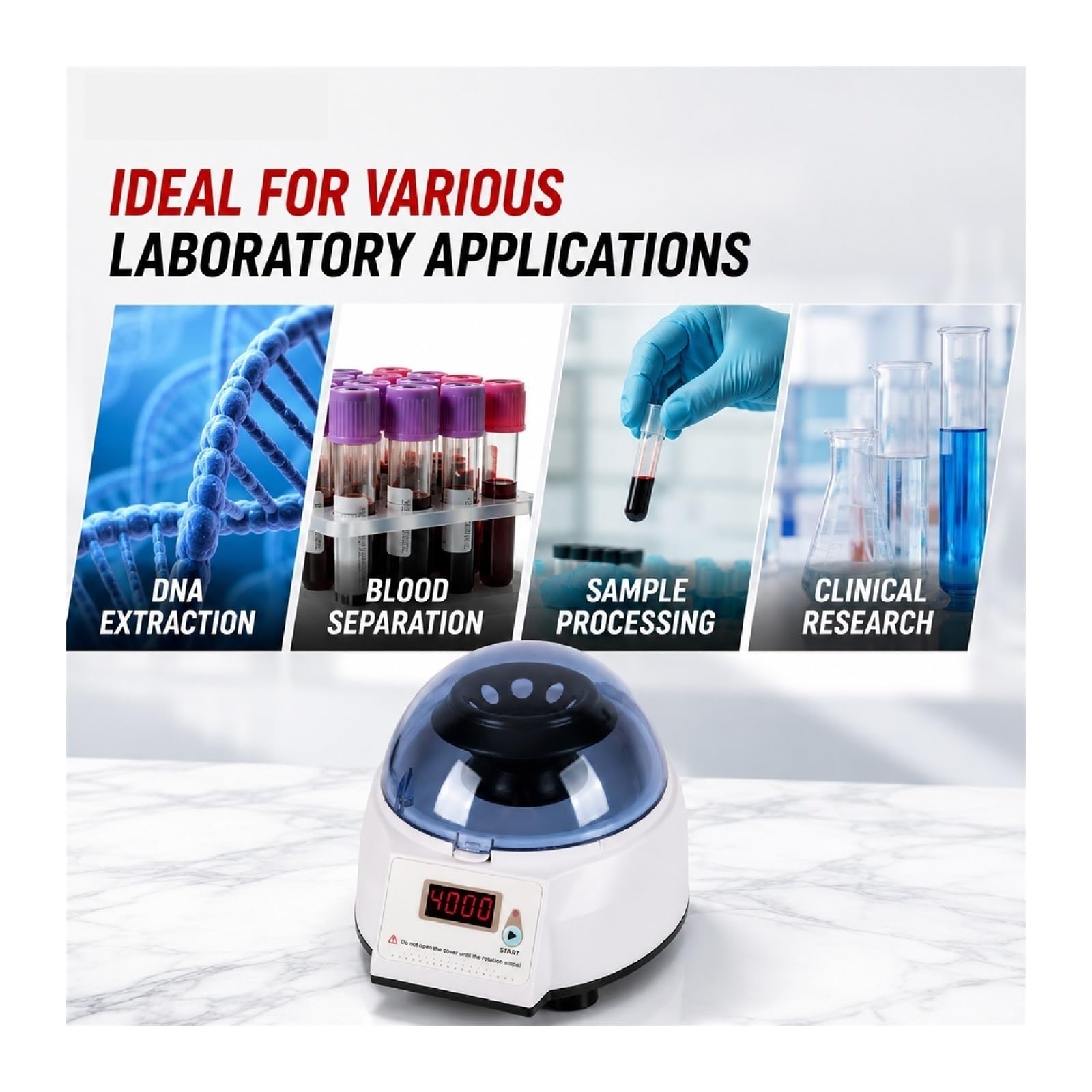 Centrífuga de mesa, 4 Mini Centrífuga De Laboratorio Digital Separador Suero Animal Clínica Veterinaria Salón Belleza Muestra Sangre | 8T