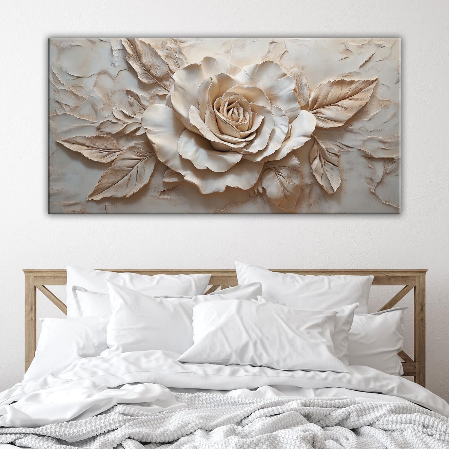 BirdSuite Vintage Warm Rose Art Picture - Layered Petal Texture Frameless Canvas Wall Art Painting for Entryway Console, Bedroom Vanity & Living Room Accent Wall - 40'' x 20''