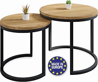 Lumarc Modena Coffee Table, Set of 2, Solid Oak and Steel, Handmade in Europe, Side…