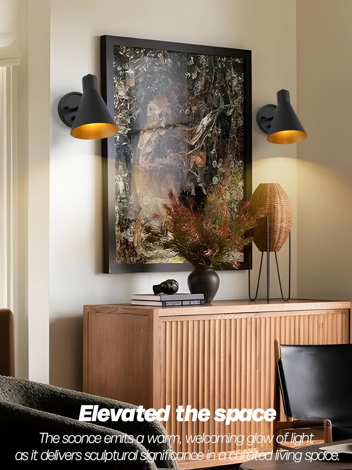 Wall Sconces Set of Two,Black Wall Sconce with Dimmable Switch Modern Bathroom Vanity Light with Metal Lampshade Adjustable Bedside Sconce Light for Bedroom Living Room Hallway Hardwired