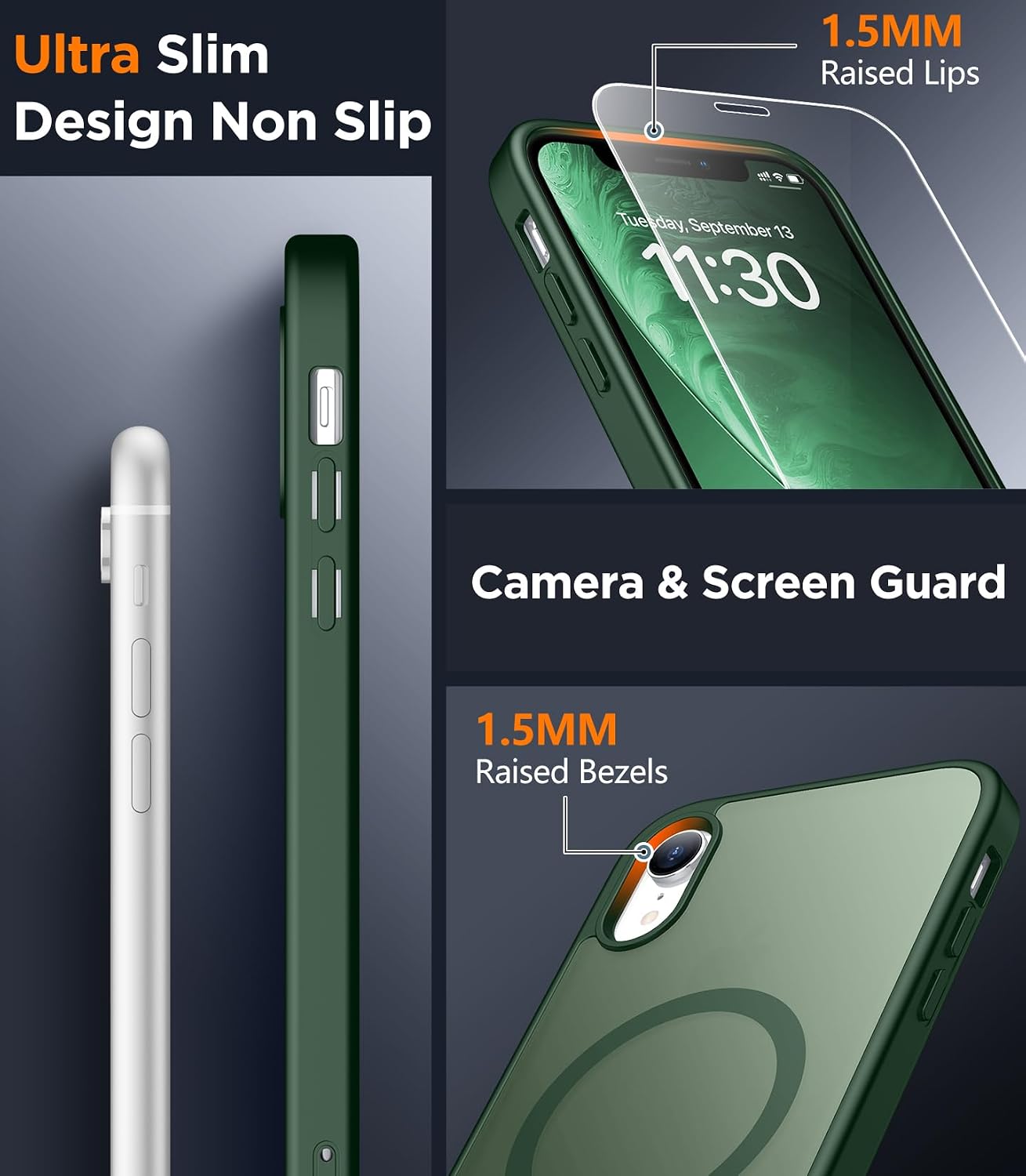 SPIDERCASE for iPhone XR Case, Magnetic Translucent Matte Case with 2PCS Tempered Glass Screen Protector Slim Phone Case for iPhone XR 6.1'', Green thumbnail