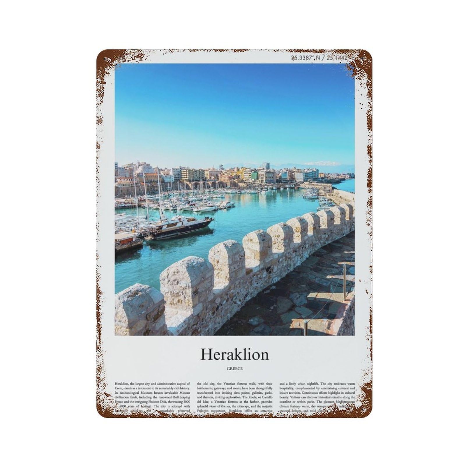 xiaoxiaoshen Heraklion Greece City Scenery Wall Decor Art Metal Tin Poster Modern Home Decor Art Home Bar Shop Decorations Vintage Sign 40x30cm