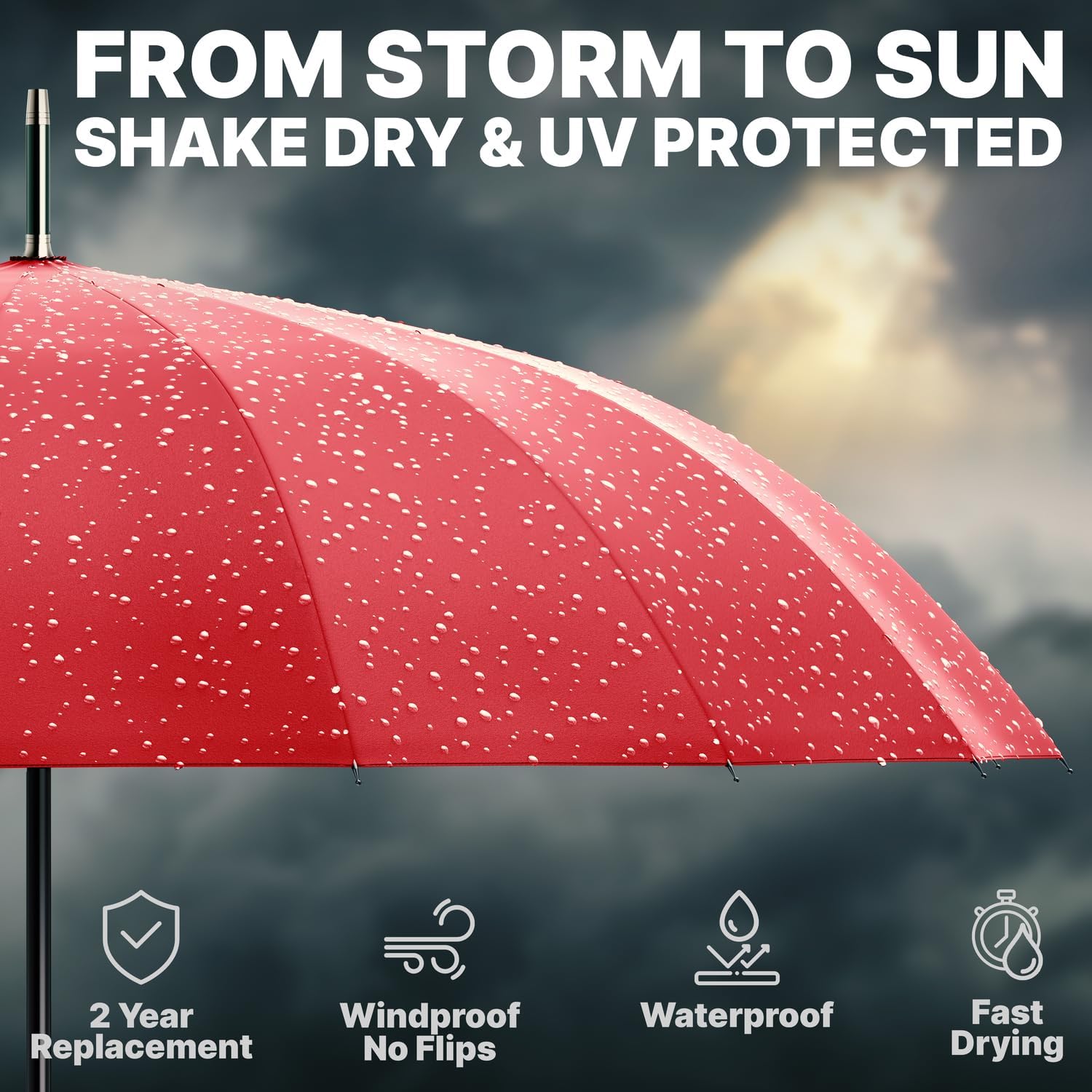 Royal Walk Windproof Large Umbrella for Rain 54 Inch Automatic Open for 2 Persons Wind Resistant Big Golf Umbrellas for Adult Men Women Classic Wooden Handle Fast Drying Strong 16 Ribs Travel 120cm - Image 7