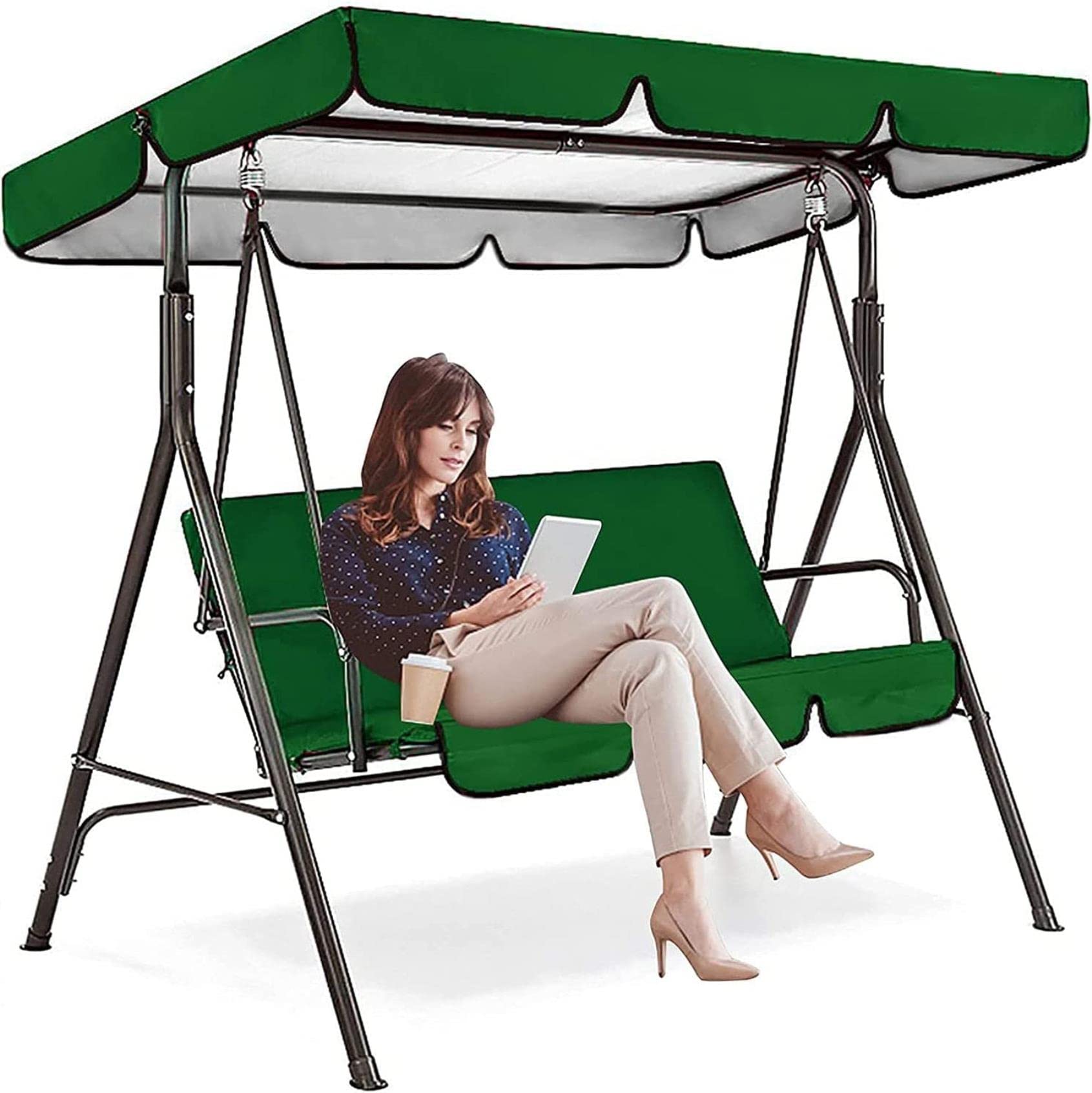 Toldo de repuesto para columpio de jardín de 3 plazas verde impermeable con lona de 190x132