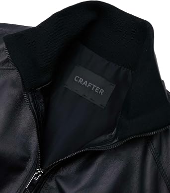 Crafter Men's Classic Lightweight Flight Style Bomber Zip Up Motorcycle With Stand Collar Genuine Leather Jacket For Men