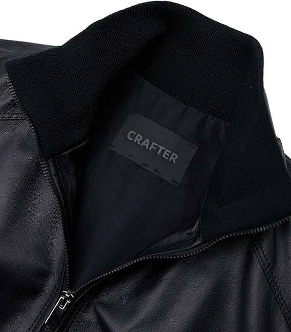 Crafter Men's Classic Lightweight Flight Style Bomber Zip Up Motorcycle With Stand Collar Genuine Leather Jacket For Men