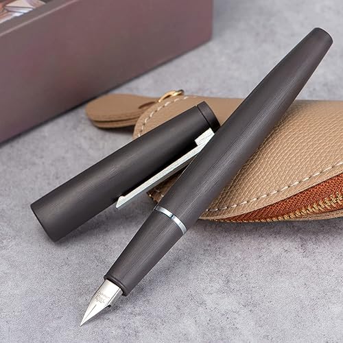 Miniatura 6 de Jinhao 80 - Pluma estilográfica de fibra de carbono cepillada, punta extrafina, color gris con clip plateado