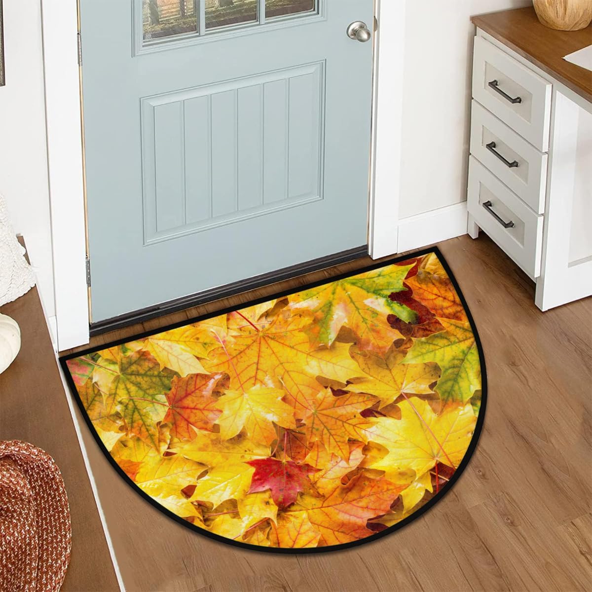 Pardick Half Round Doormat Fall Maple Autumn Leaf Semi Circle Rug Non Slip Indoor Outdoor Entrance Half Moon Rug Washable Front Floor Mat for Kitchen Bathroom Patio Fireplace Holiday Decor,A-23