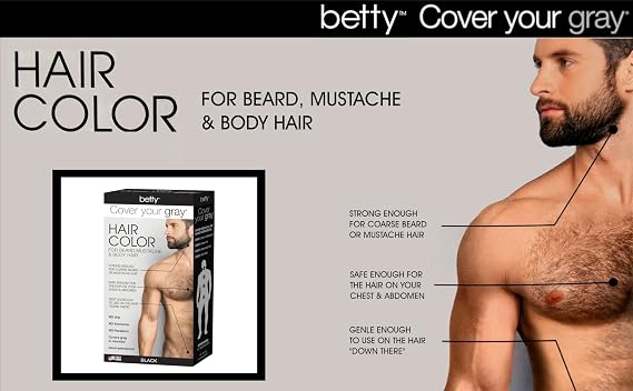 Betty Cover Your Gray Mens Hair Color for Beard, Mustache & Body Hair - Black