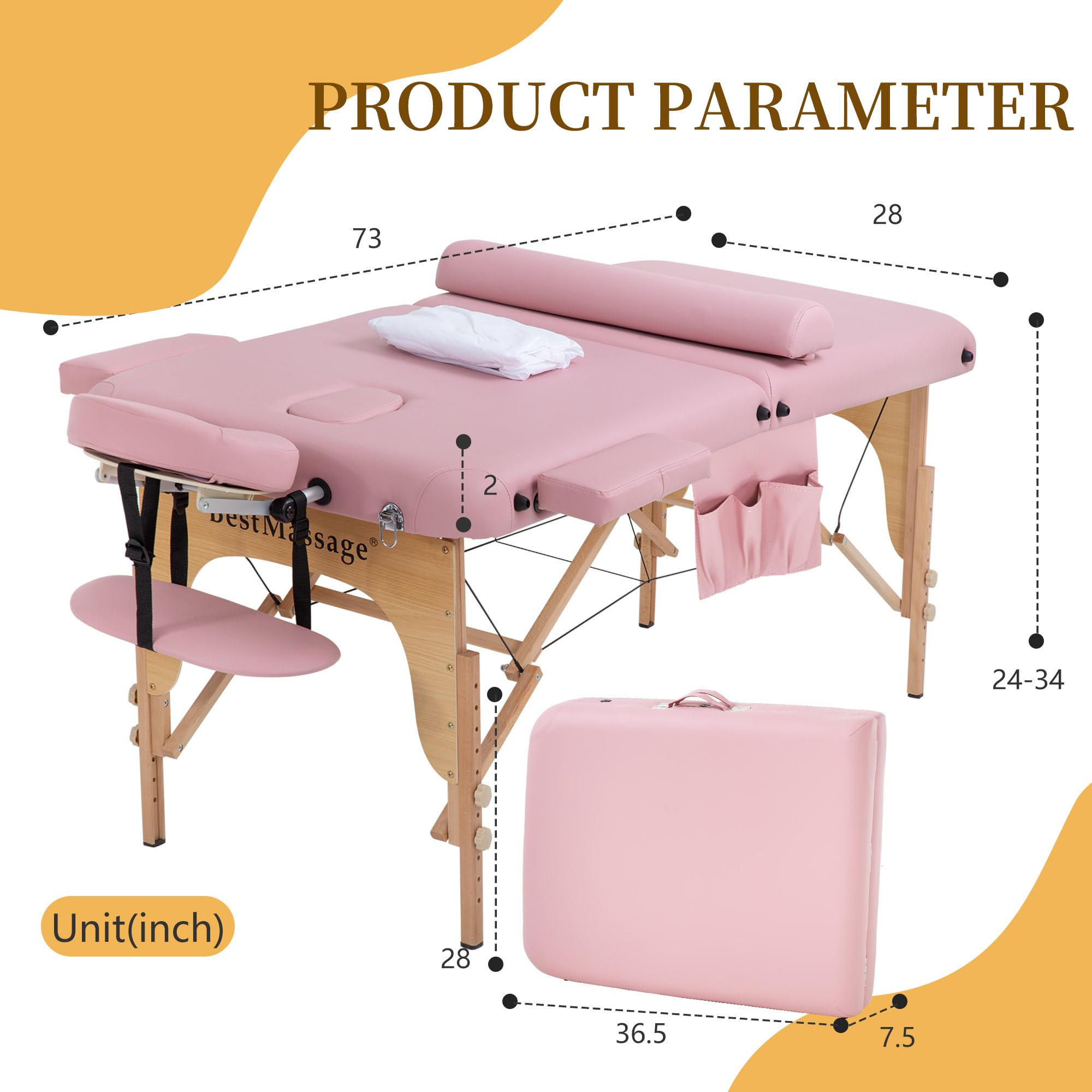 PayLessHere Lettino da massaggio portatile da 71,1 cm di larghezza, letto pieghevole in altezza regolabile, in pelle PU, per spa, asciugamano da bagno, sacchetto per olio, borsa in tessuto non tessuto