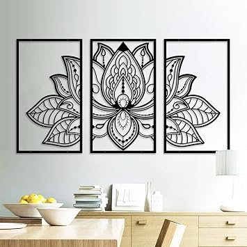 Resama 3Pcs Black Lotus Mandala Metal Flower Wall Decor 43" x 22"
