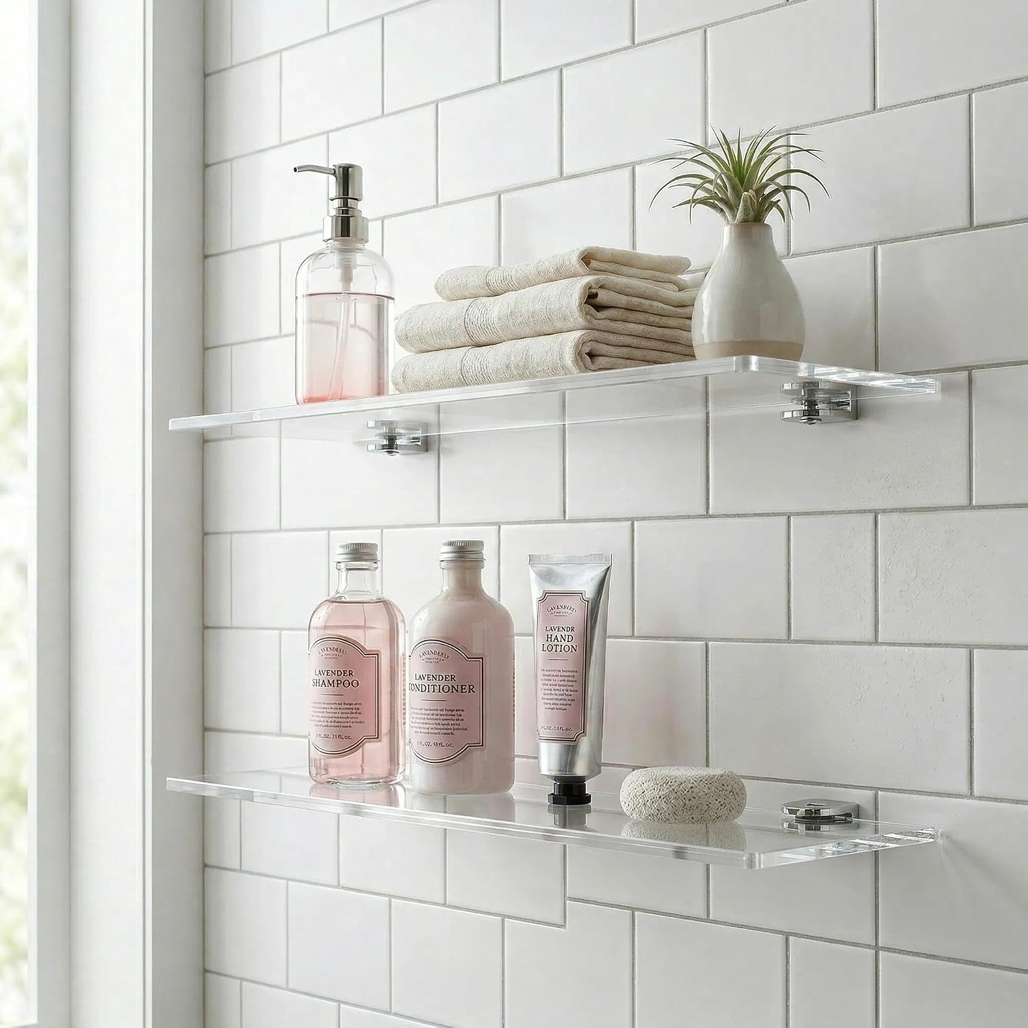iobiotio Small Floating Shelves, 15'' Shelves for Wall, Decorative Floating Shelves for Home Office, Wall Mounted Rack, Clear, 2 Pcs image 4