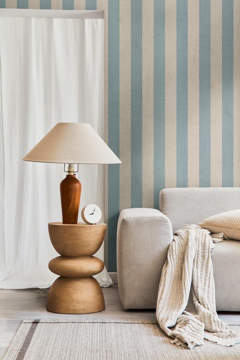Livingwalls Anna D'Andrea 782263 Non-Woven Wallpaper Stripes 10.05 m x 0.53 m Blue Beige Wallpaper Block Stripes