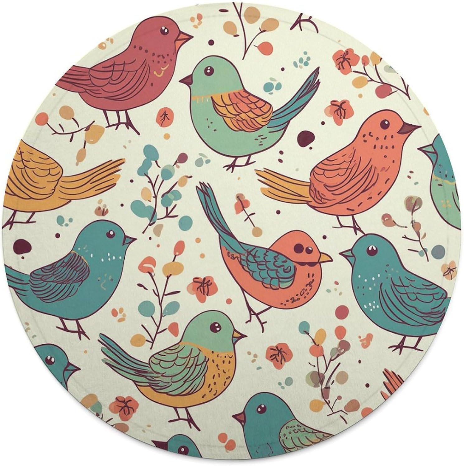 Bird Cute Blanket Round Beach Tapestry Flannel Round Tablecloth Boho Beach Blanket Home Decor Indie Rug Comfortable Yoga Mat for Multi Scenario Usage