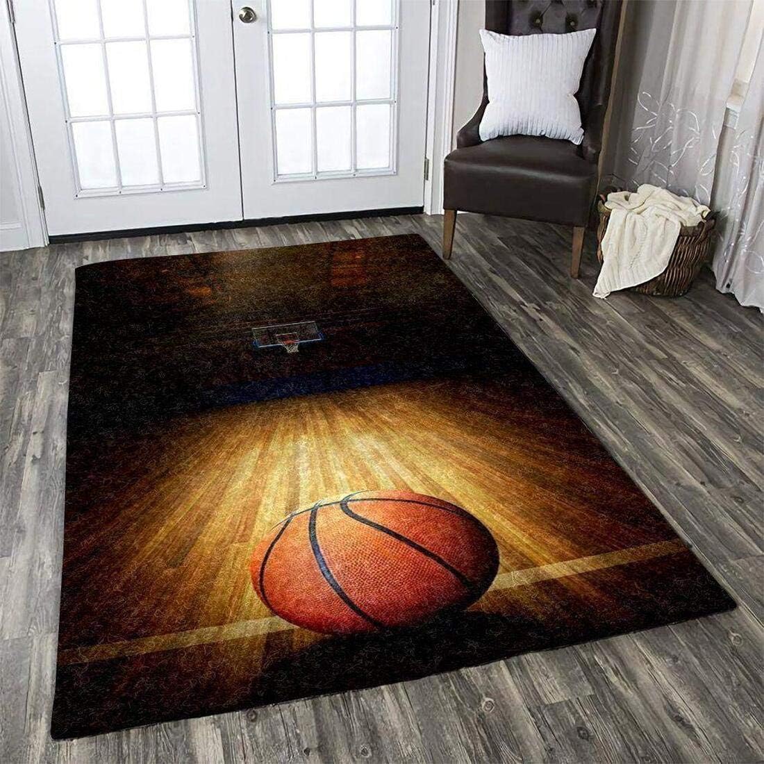 Personalized Basketball 5 Area Rugs Non-Slip Area Rug 3D Basketball Printed Rugs Art Living Room Floor Mats Rectangle Area Rug Carpet for Indoor Floor Carpet for Living Room Indoor Outdoor Throw Rugs