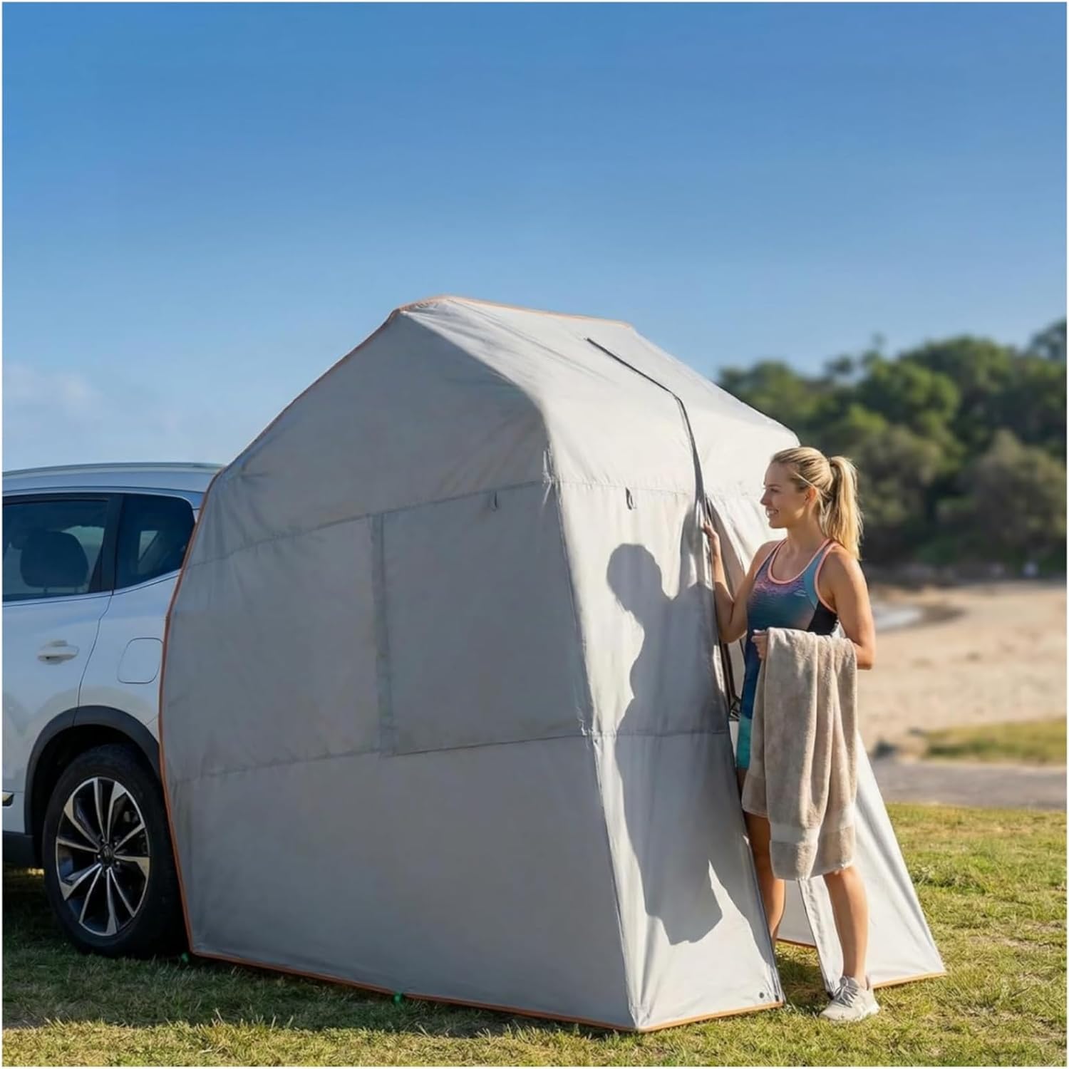 Instant Hatchback Cabana, Privacy Changing Room Car Camping Tent, Rope Fastened Tailgate Shelter for SUV, Van, MPV