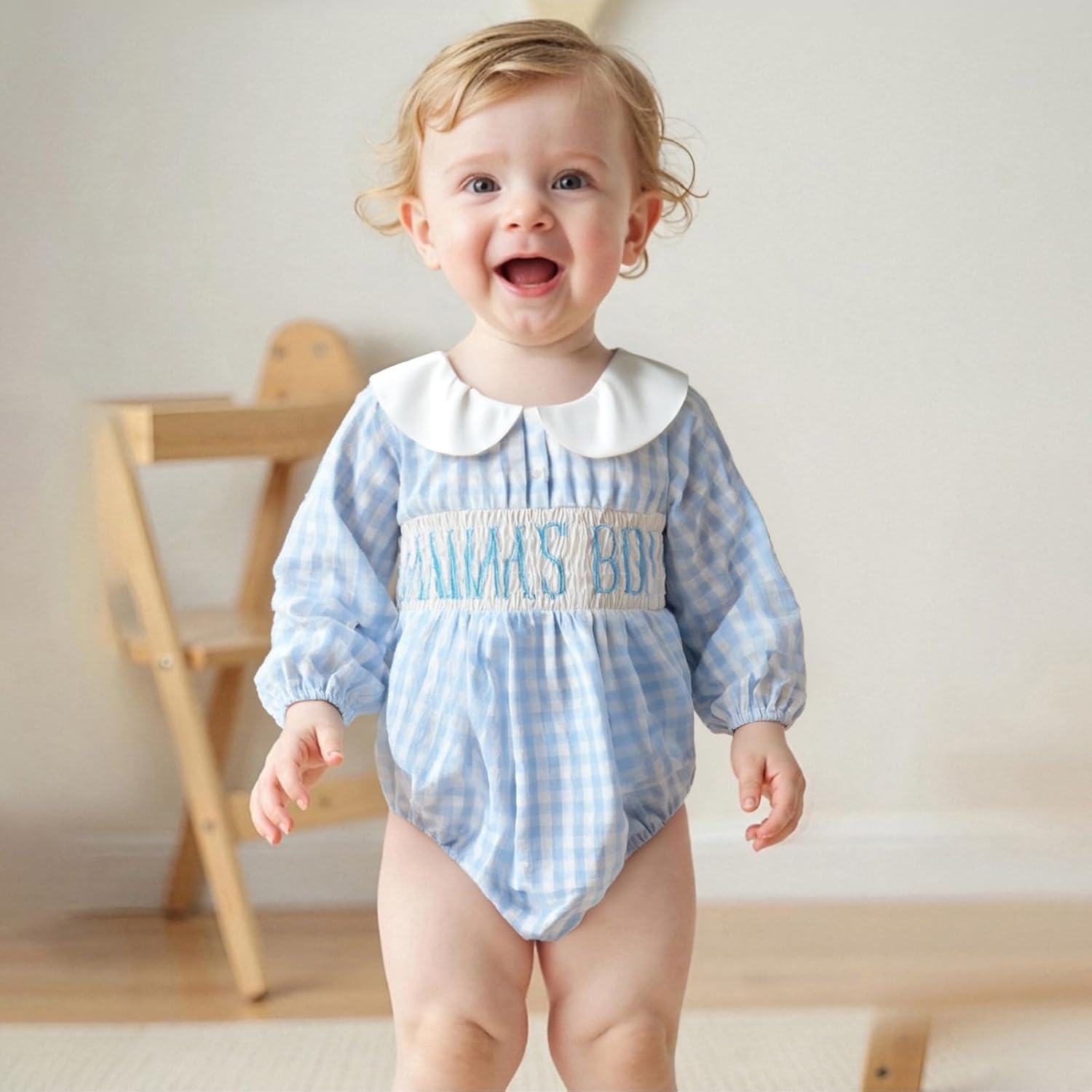 Newborn Baby Boy Fall Winter Clothes Mamas Boy Bubble Romper Smocked Outfit Infant Bodysuit Long Sleeve Onesie - Image 7