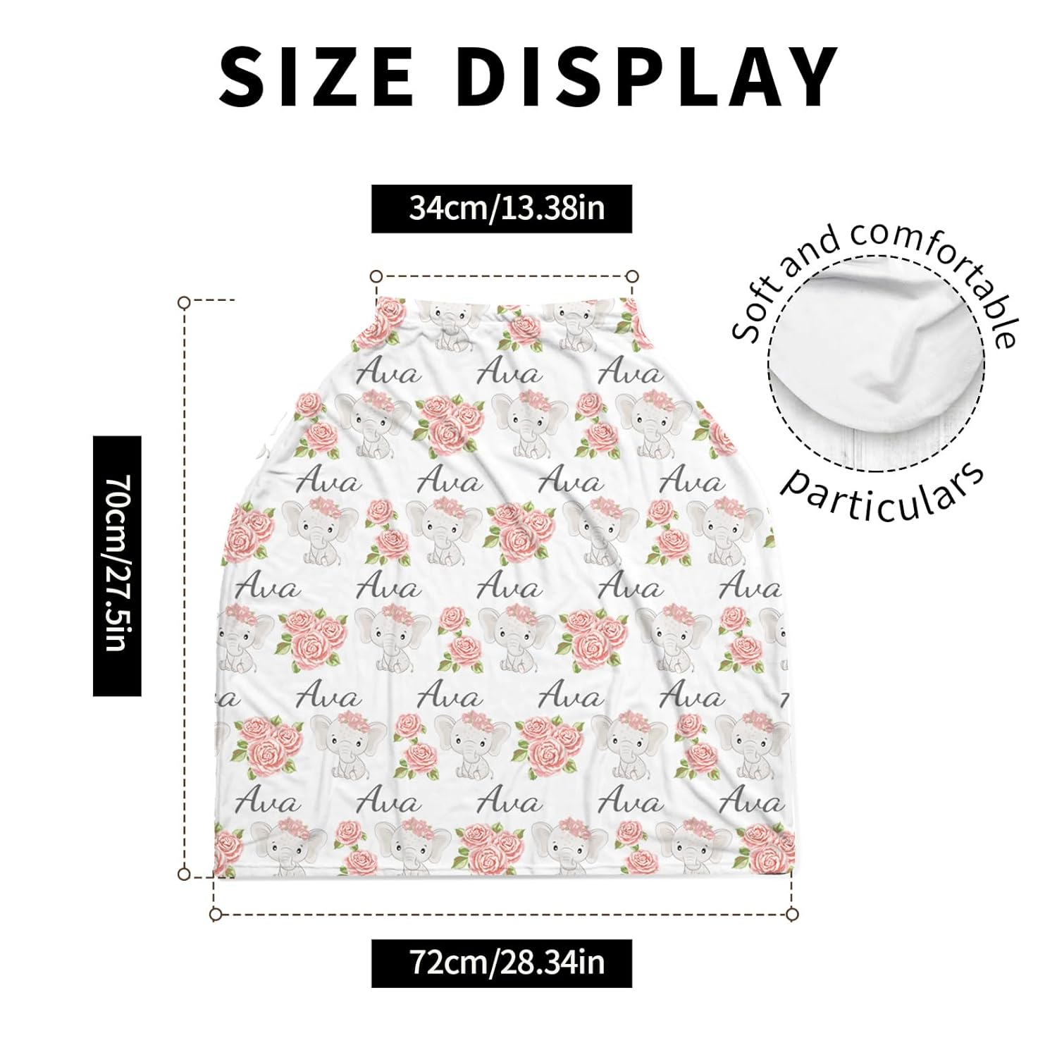 Personalized Baby Car Seat Cover Stroller Canopy: Custom Name Newborn Baby Boy Girl Elastic Elephant Nursing Cover for Moms First Birthday Gift Pink Flowers(one Size)