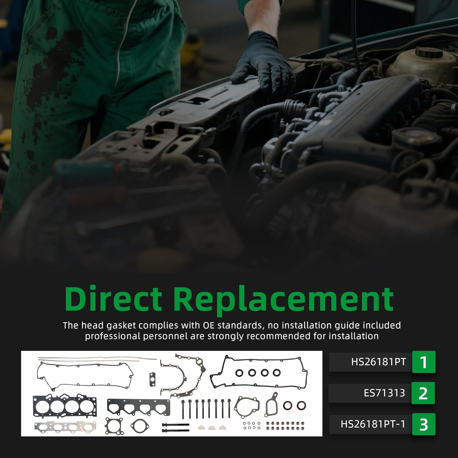 Head Gasket with Bolts Set, 2001-2010 fit for Hyundai Elantra/Tucson/Tiburon, fit for Kia Soul/Spectra/Spectra5/Sportage DOHC L4 2.0L HS26181PT ES71313 HS26181PT-1