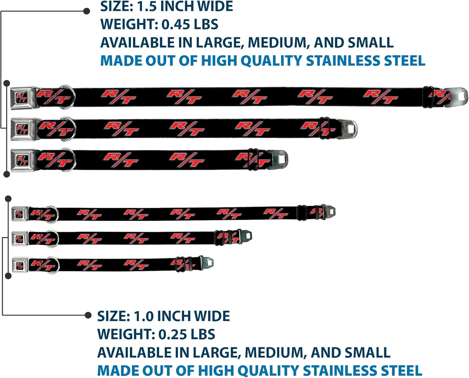 Buckle-Down DC-WCL012-WL 18-32" "CLL-Dodge Challenger R/T Emblem Full Color Black/White/Red" Dog Collar, Wide Large