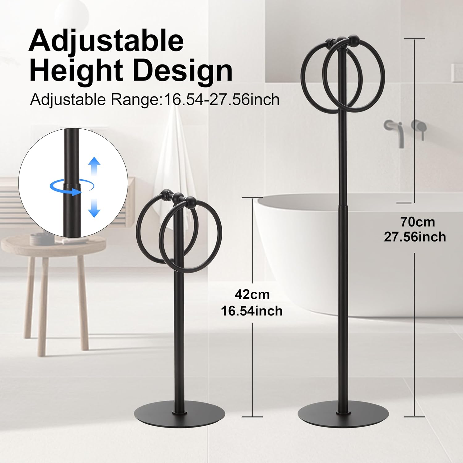 Adjustable Black Towel Rack,Freestanding Bathroom Towel Holder