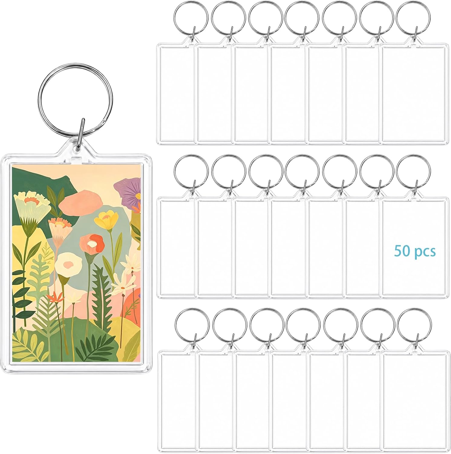 50 Pcs Acrylic Photo Keychain, 3.0 x 2.0 in Clear Photo Keychain with 2.8 x 1.8 in Inner Frame, Shatterproof DIY Custom Keyring Frames for Personalized Gifts, Craft Projects, Party Favors