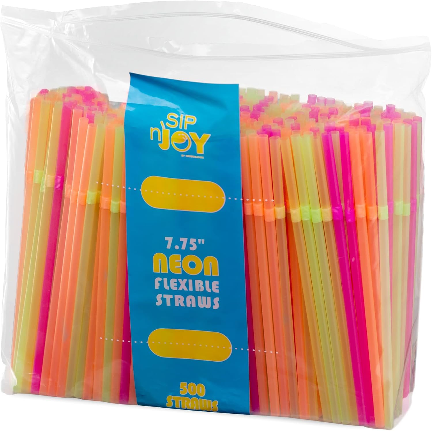 [500 Pack] Neon Colored Drinking Straws - Flexible, Disposable Kid Friendly, Assorted Colors