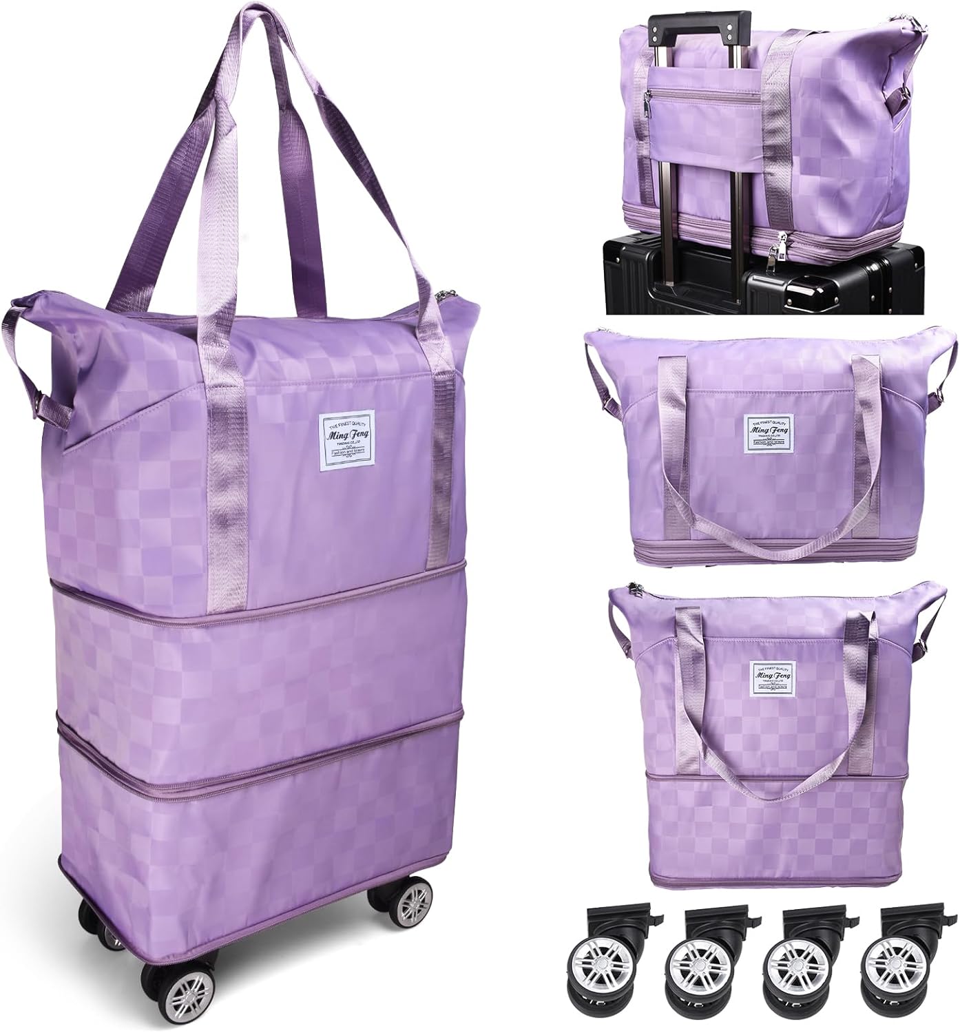 Suitcases With Wheels Expandable Foldable Luggage Bag, Detachable Rolling Duffle Bag With Wheels Carry-On Large Duffel Bag, Collapsible Rolling Travel Bag For Men Women Travel Or Business