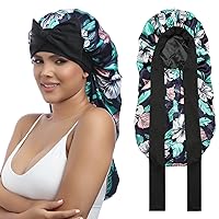 Vista 16 de AWAYTR Gorro largo de satén para mujer, gorro de seda elástica de doble capa para trenzas, gorro de dormir con banda de amarre (oro rosa)