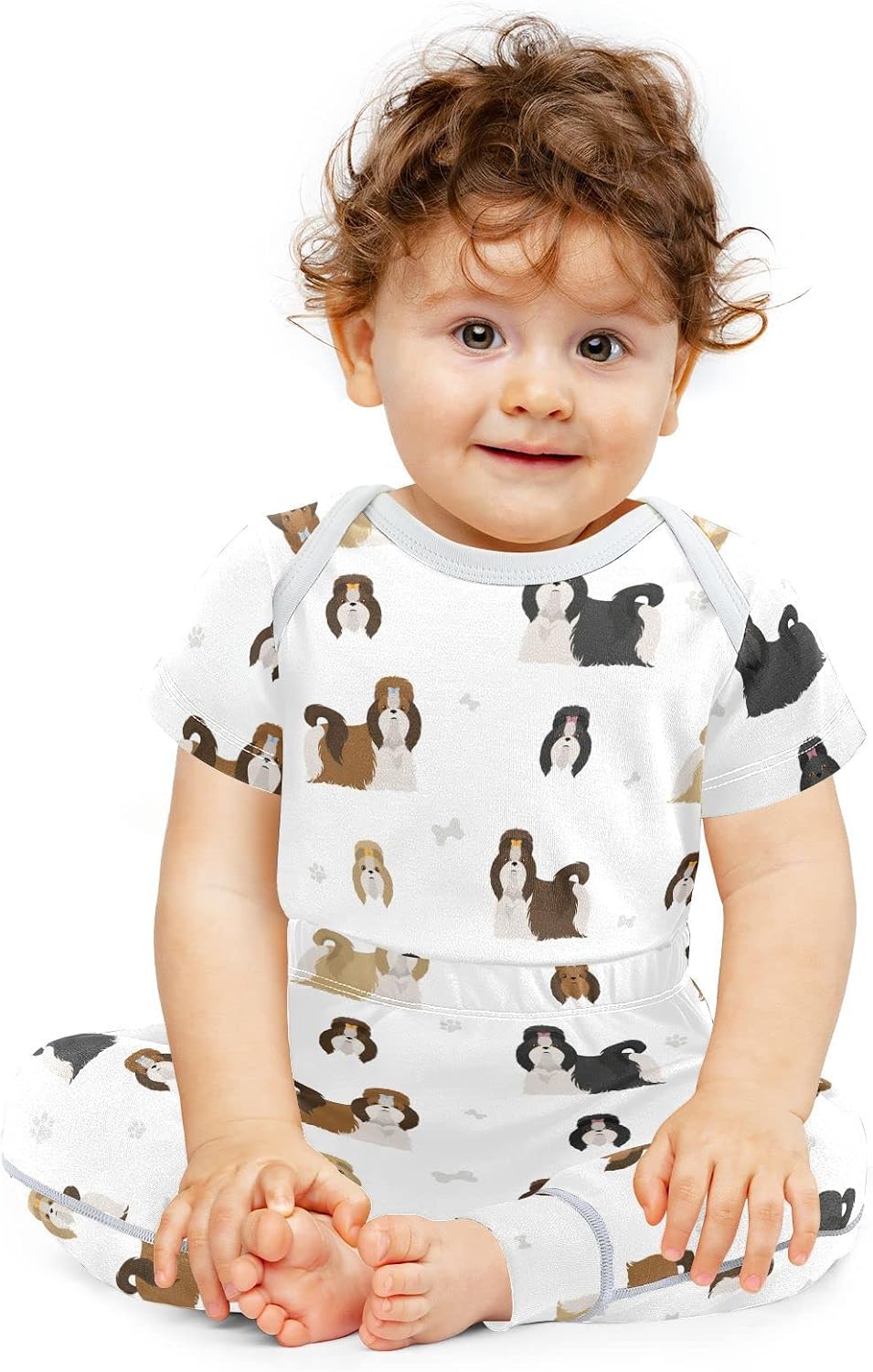 Vvfelixl Shih Tzu Poses Baby Clothes Layette Sets Unisex Short Sleeve Pants Sets 9-12 Months
