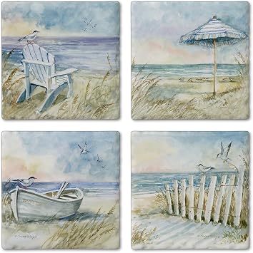 Thirstystone Coastal Sanctuary 4 Pack Assorted Tumbled Tile Stone Coasters