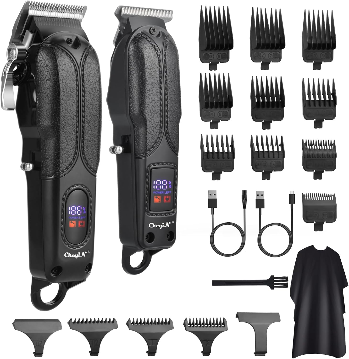 Professionele tondeuse en grastrimmerset, USB, oplaadbaar, draadloos, met lcd-display voor tondeuse, baardtrimmer, barbier/salon