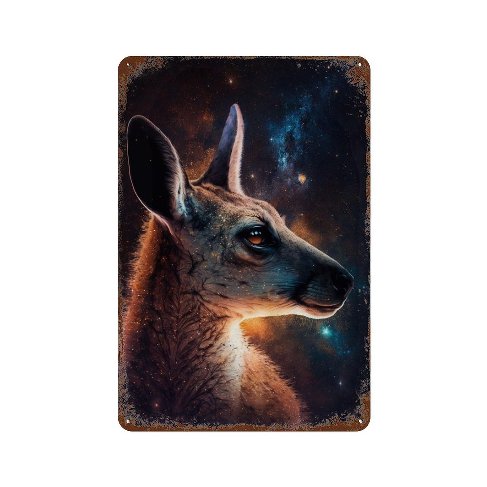 Rust Effect Kangaroo in Space Rusty Metal Tin Sign 11.8"x7.9", Farmhouse Wall Decor for Cafe, Home Bar And Lounge Decor