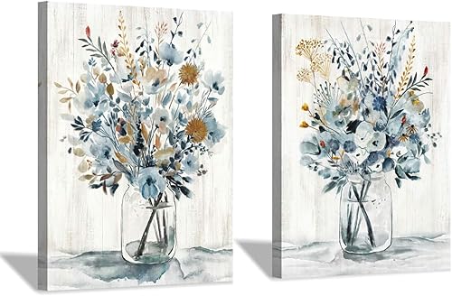 Impresiones artísticas en lienzo floral para pared ramo de flores abstractas en botella de vidrio, impresión de imagen en lienzo, tamaño pequeño