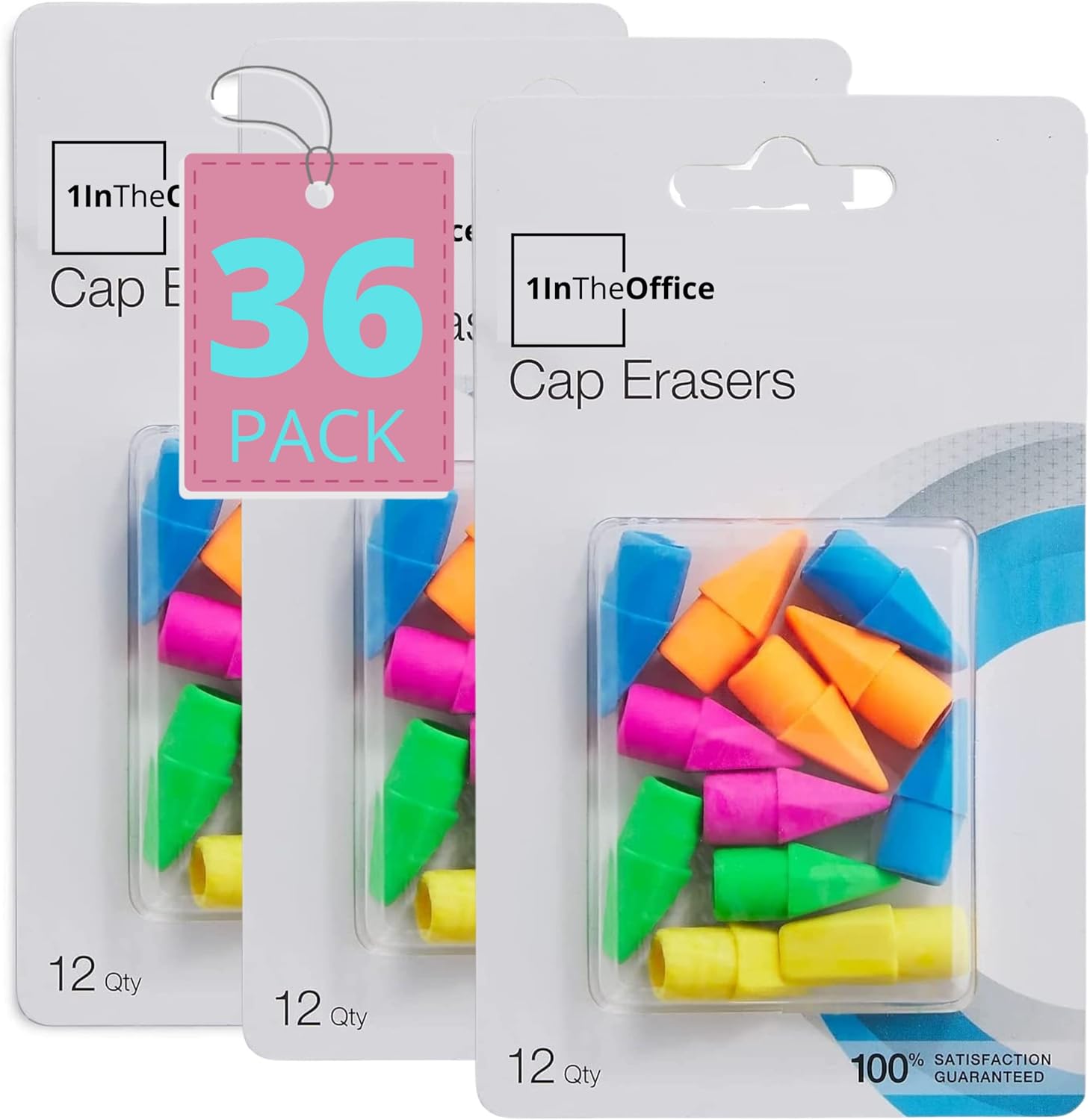 1InTheOffice Pencil Cap Erasers, Assorted Colors