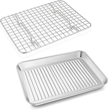 P&P CHEF Baking Pan with Wire Rack, Oven Sheet Tray, 10.5 x 8 x 1 Inch