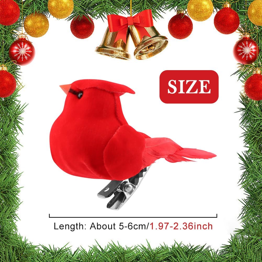 20PCS Christmas Mini Cardinal Clip on Tree Ornaments Bird Decorations, Small Red Artificial Birds Foam Feather Birds for DIY Crafts Christmas Tree Gardening Wreath Decoration(Red) - Image 2