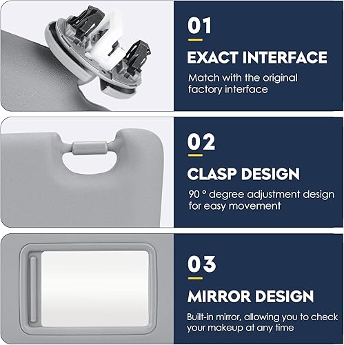 Miniatura 9 de Parasol del lado del pasajero derecho con ajuste ligero para Toyota RAV4 (techo con luz) 2006 2007 2008 2009 2010 2011 2012 2013, sustituye a