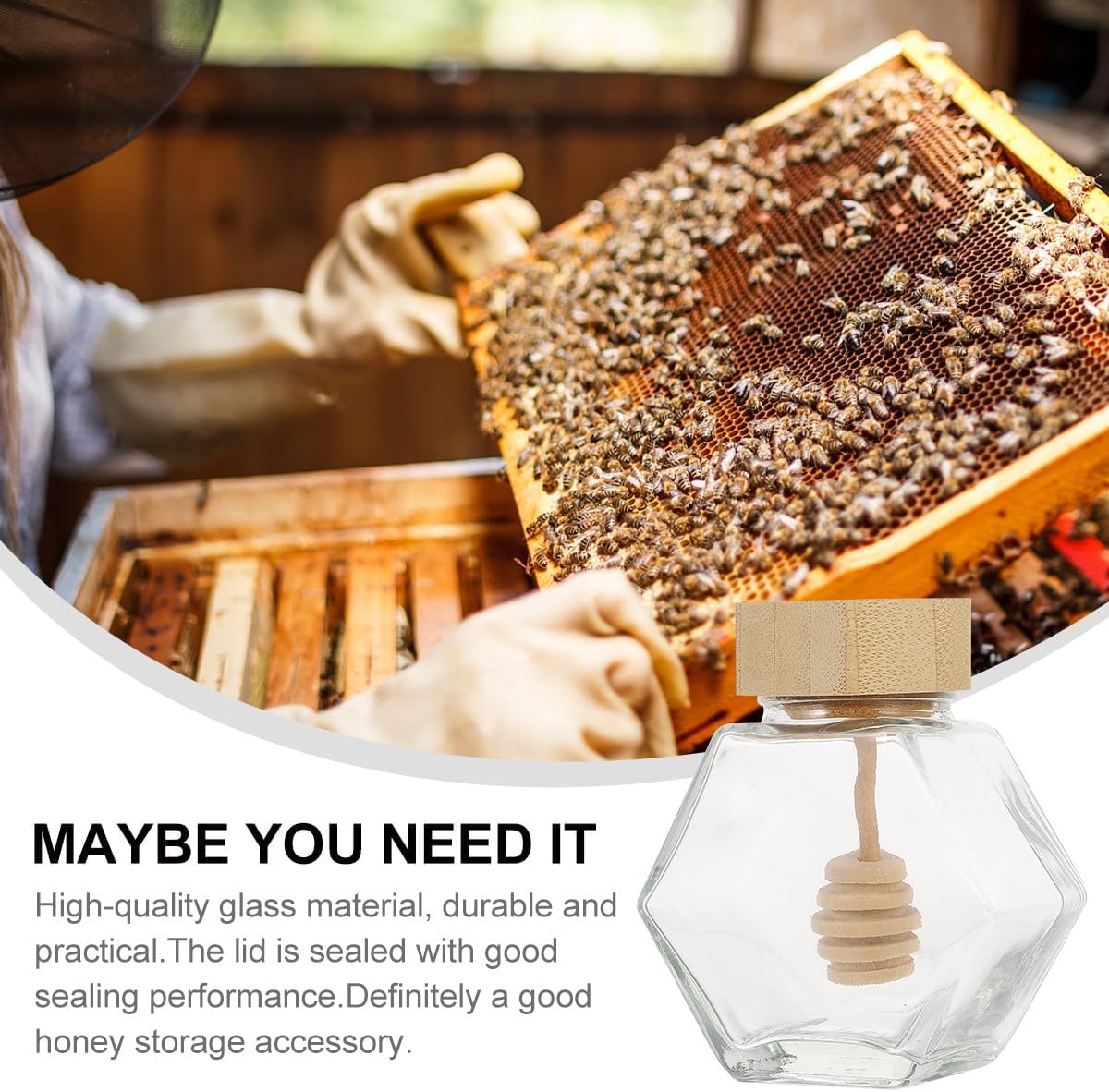 Gadpiparty Honey Glass Jars 2pcs 100ml Hexagon Sealed Glass Containers with Wooden Lids Airtight Kitchen Storage Suitable for Honey and Jam Preservation