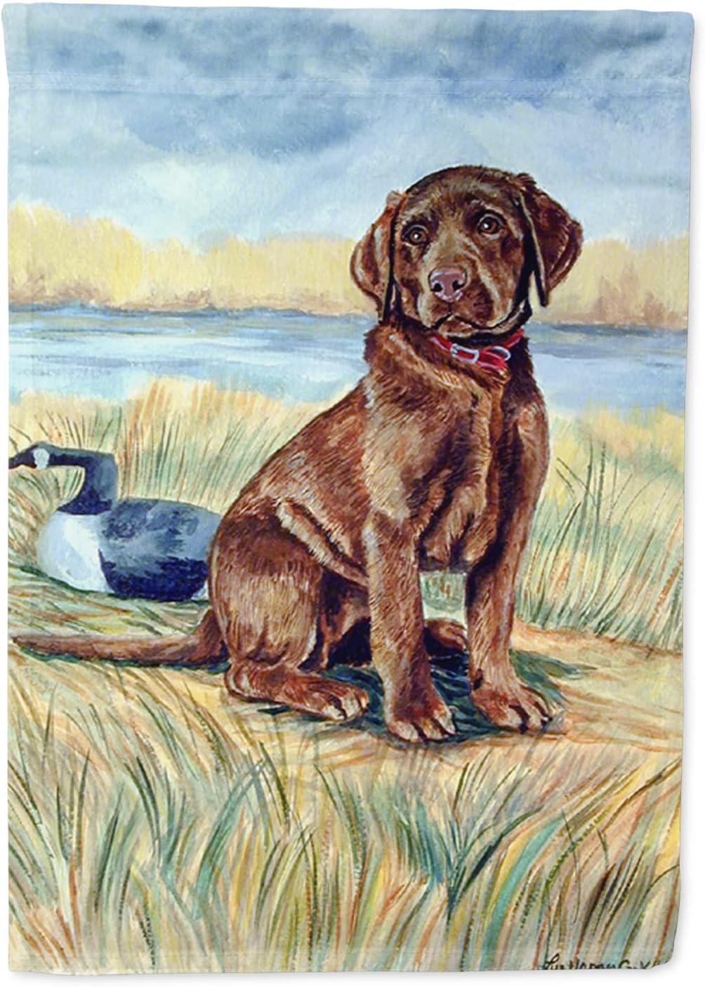 Caroline's Treasures 7090CHF Chocolate Labrador Puppy House Flag Large Porch Sleeve Pole Decorative Outside Yard Banner Artwork Wall Hanging, Polyester, House Size, Multicolor