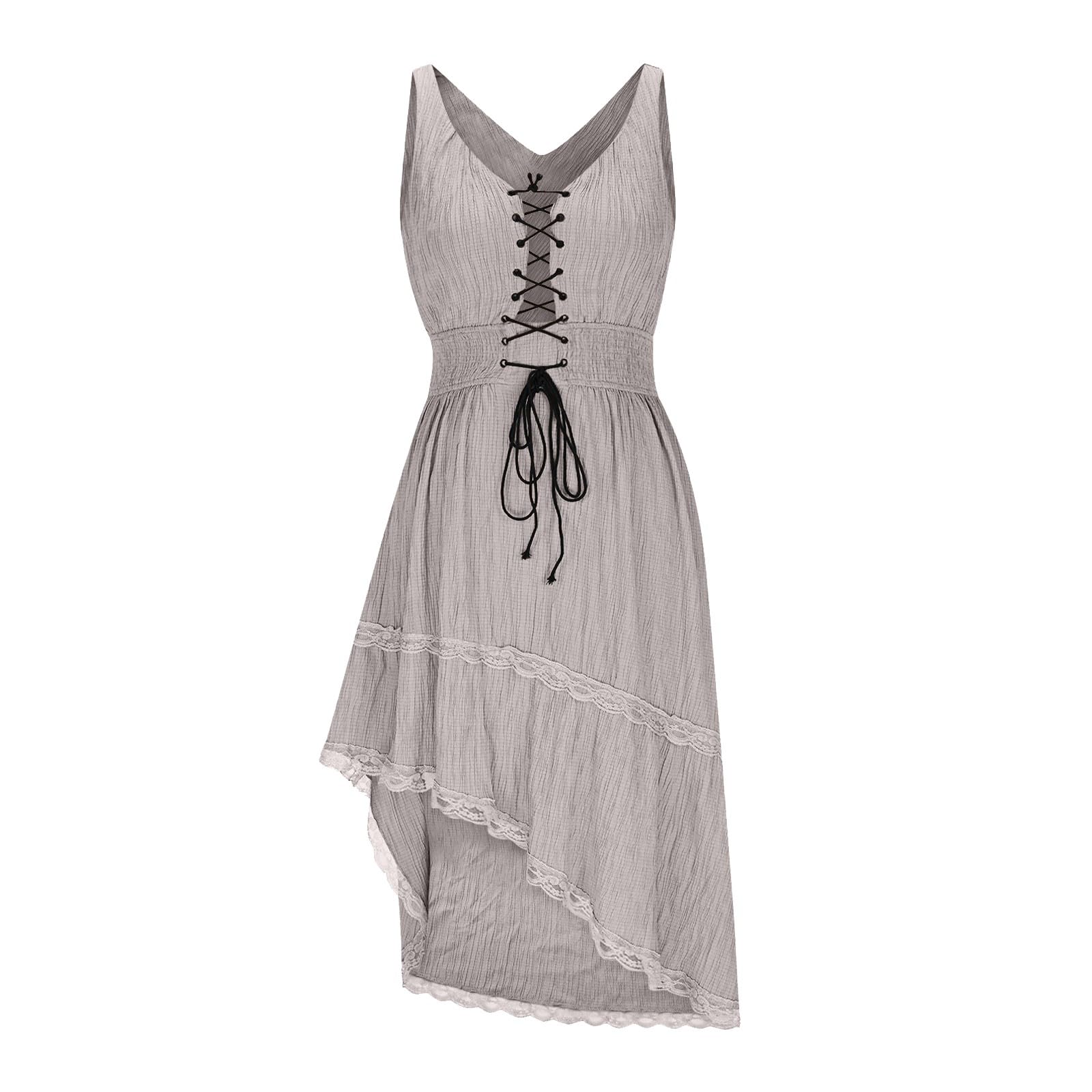 Robe d'été décontractée pour femme avec col en V, lacets et détails de la cravate, ourlet asymétrique et fluide, vêtement quotidien confortable pour la maison, le printemps, l'été, l'automne