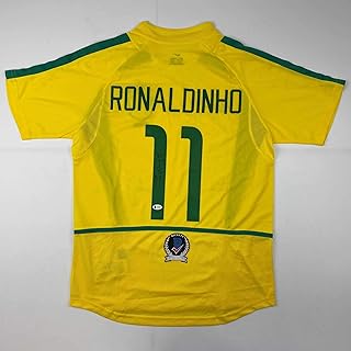 Autographed/Signed Ronaldinho Brazil Yellow Soccer Futbol Jersey Beckett BAS COA