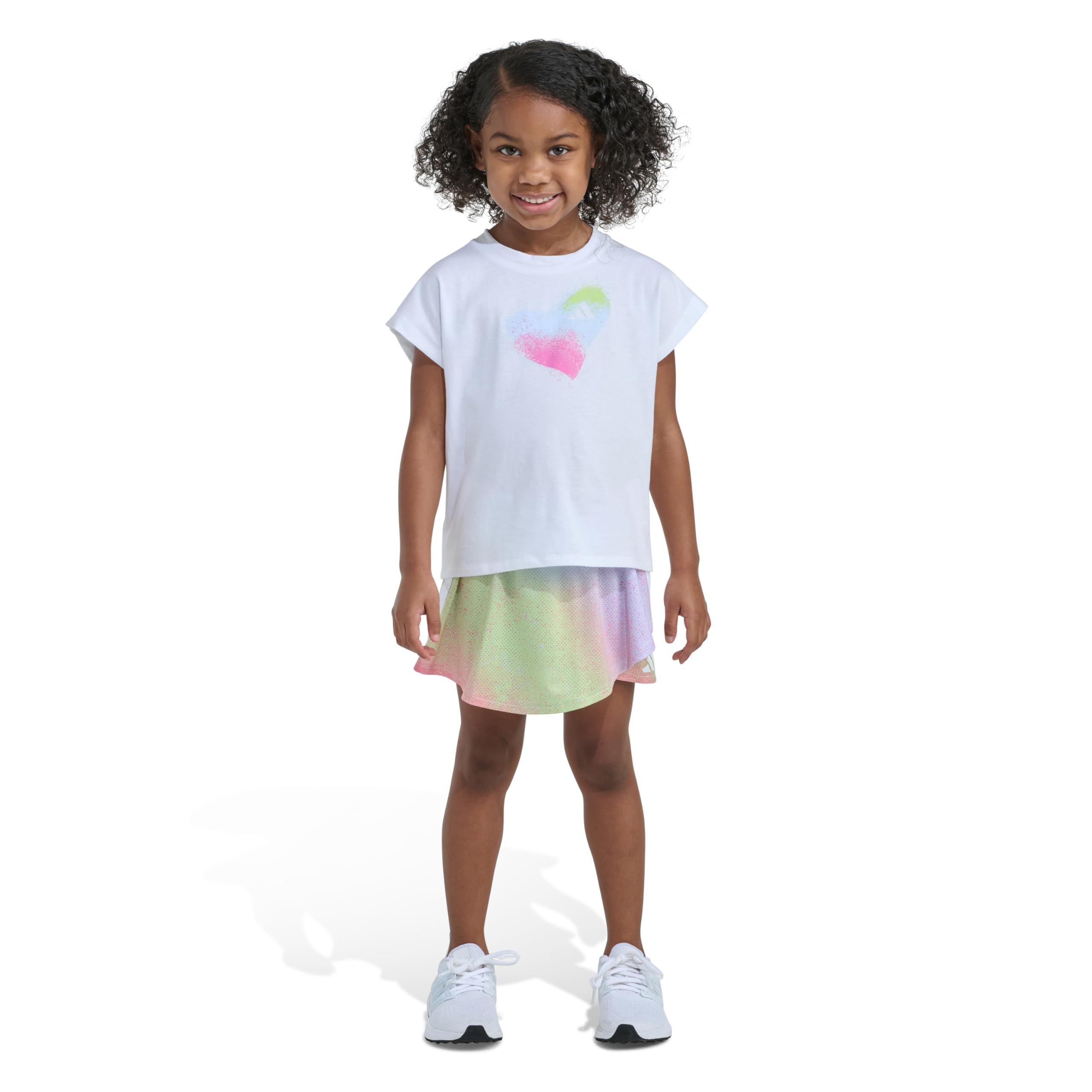 

                                                    adidas Girls 2-Piece Box T-Shirt & Faux Wrap Skort