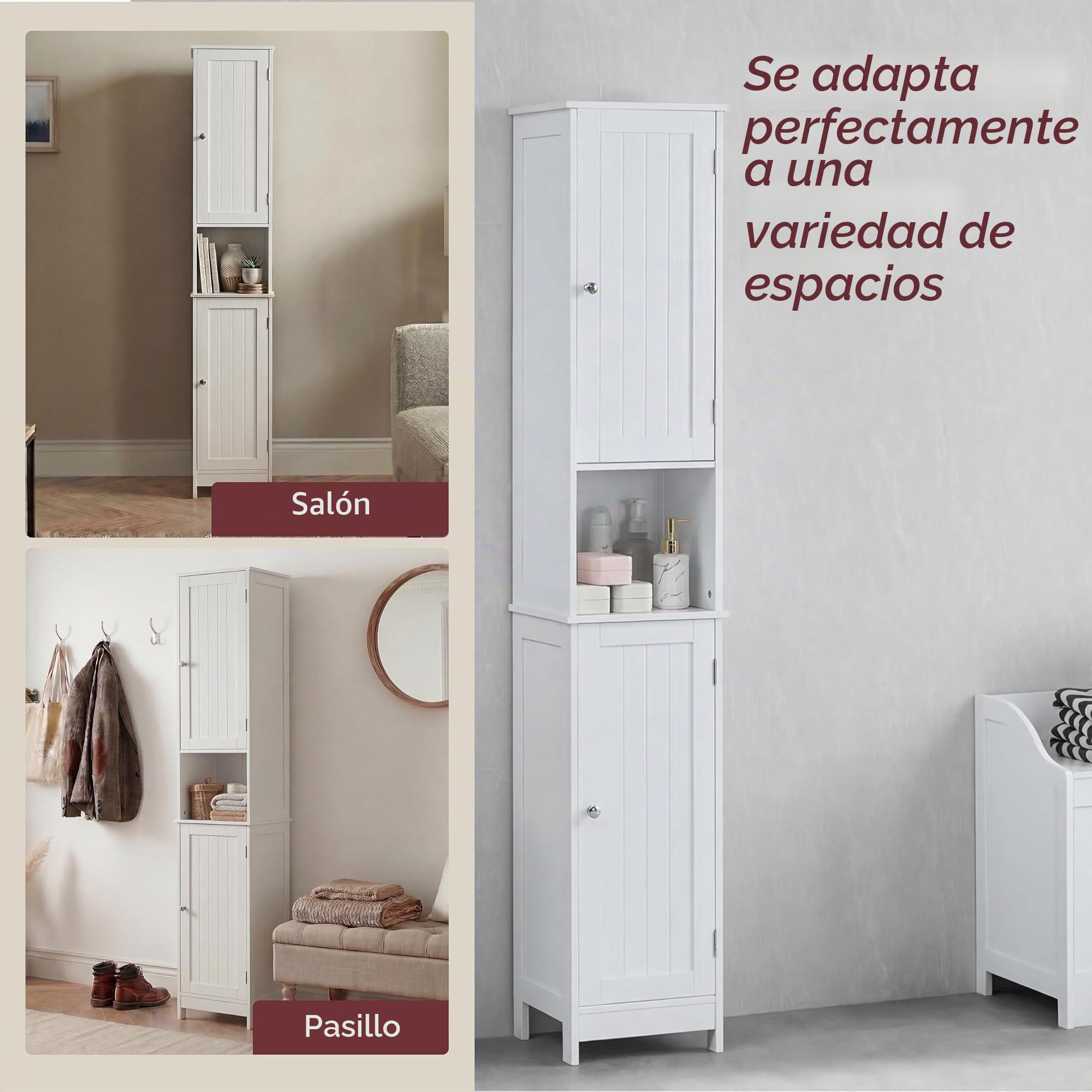 Bath Vida Priano - Armario de baño de pie de Madera, Color Blanco
