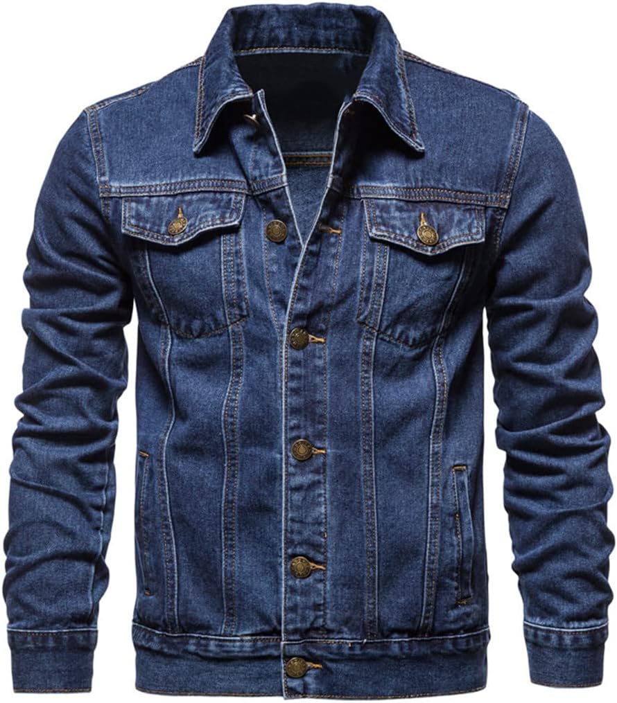 Cotton Denim Jacket Men Casual Solid Color Lapel Single Breasted Jeans Jacket Men Autumn Slim Fit Jackets