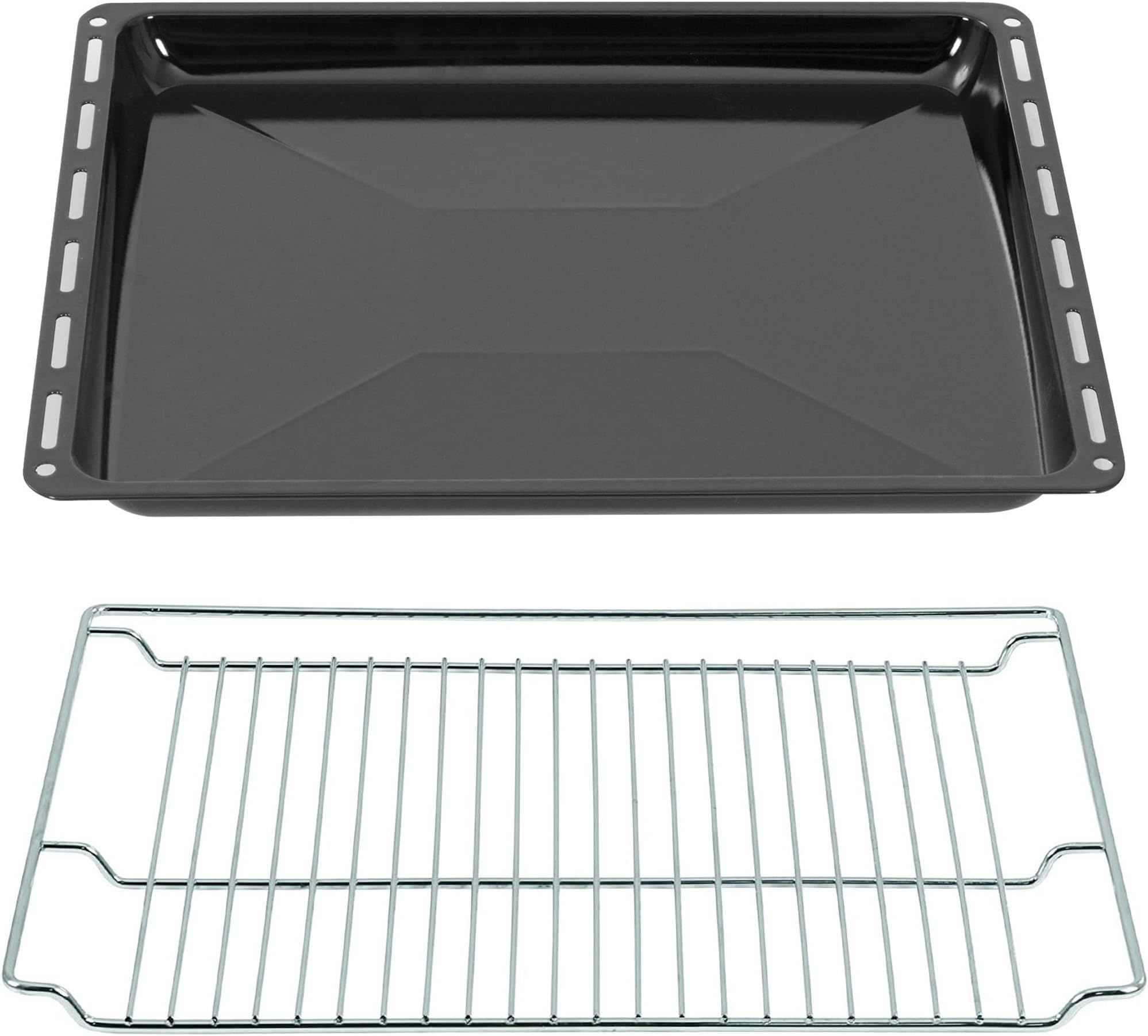 ICQN Baking Trays & Grid mm Set 465 x 370 x 30 mm, Enamelled Grease Pan, Chrome-Plated Oven Rack and Enamel Baking Tray for Oven and Hob, Grid 465 x 375 mm, Black