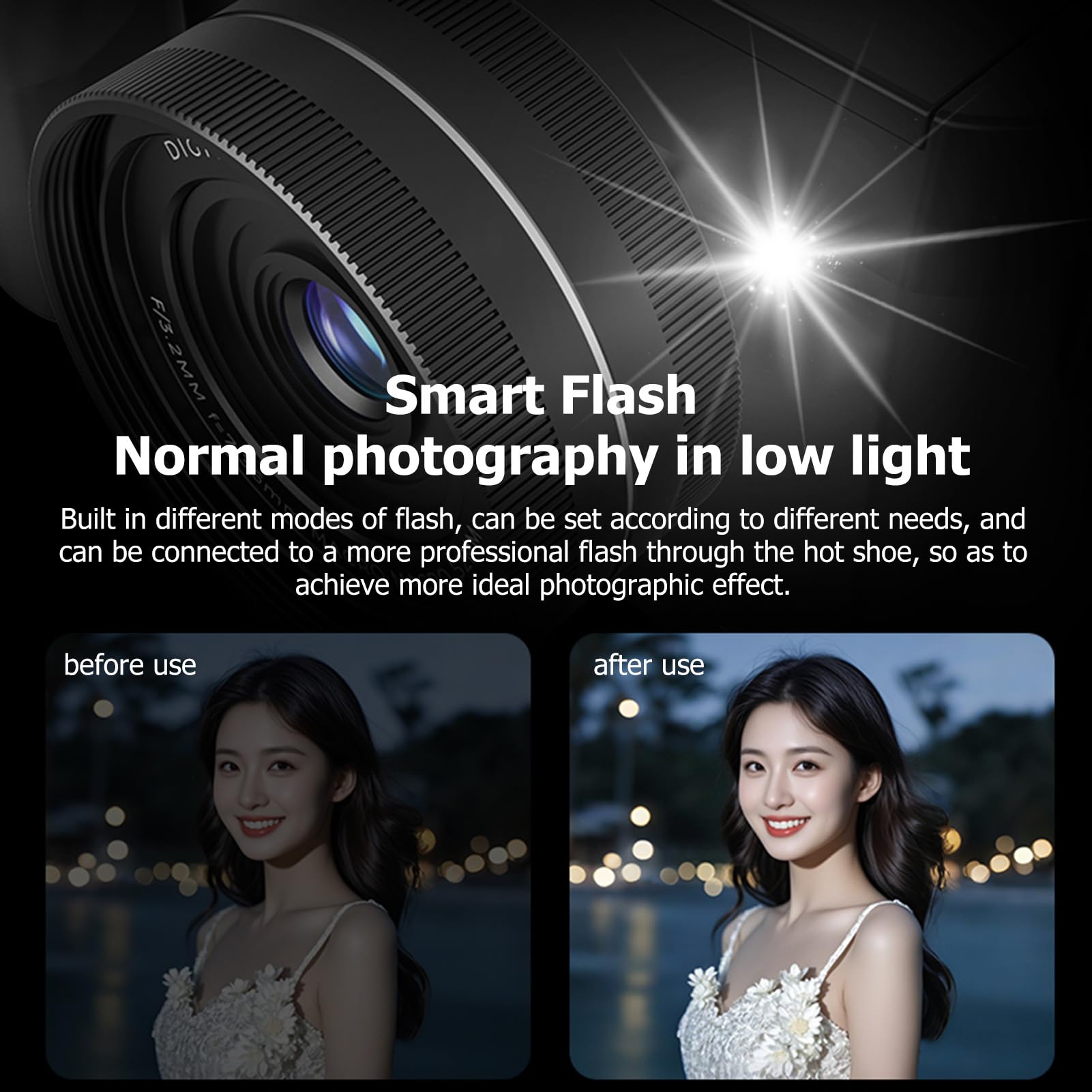 Camera Digitale 4K per Fotografia, Doppia Fotocamera Anteriore e Posteriore da 75 MP, Fotocamera Vlog WiFi AutoFocus con Schermo HD da 3 Pollici, Zoom 18x, Flash Microfono (BLACK)