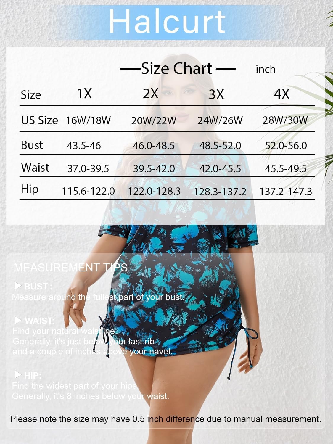 Halcurt Women's Plus Size Rash Guard Short Sleeve Swim Shirts with Tie Drawstring Half Zip UPF50+ Swimsuit Top